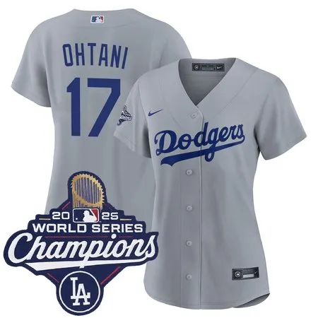 Women's Los Angeles Dodgers #17 Shohei Ohtani  Gray 2025 World Series Champions Home Replica Jersey