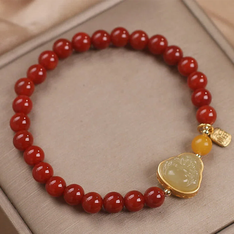 Laughing Buddha Red Agate Jade Confidence Bracelet
