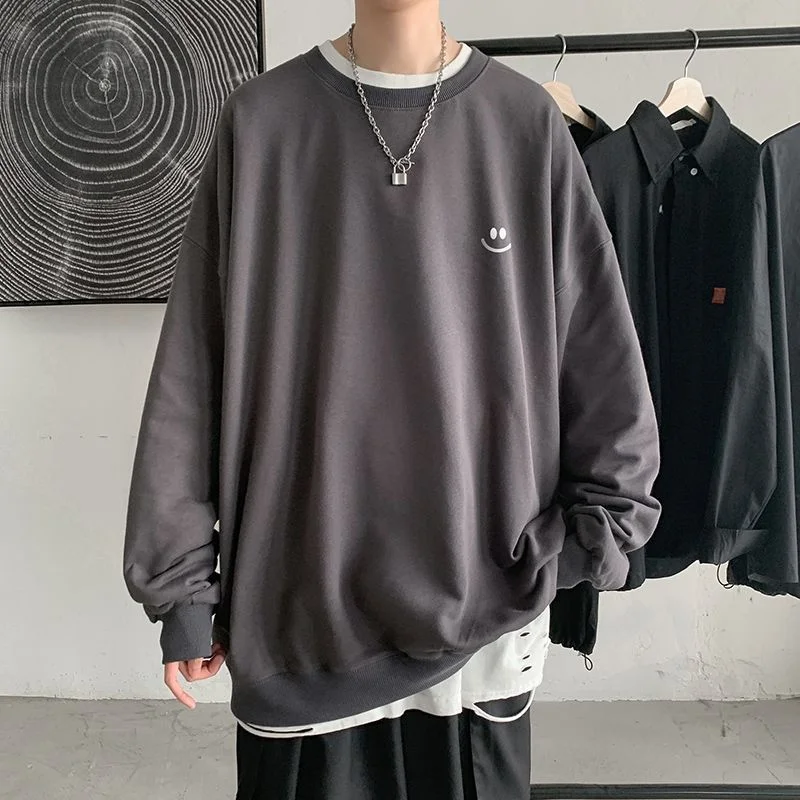 Mens Hip Hop Smiley Print Pullover Techwear Shop