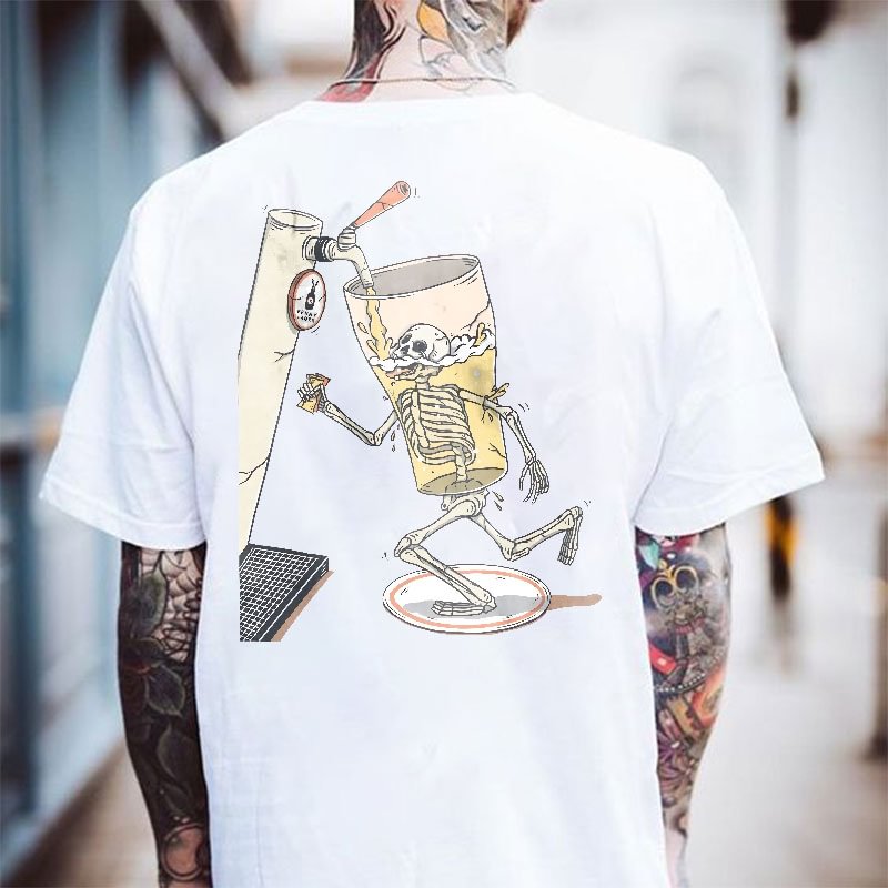 Drinking Beer Skeleton Printed Casual Men's T-shirt - Krazyskull