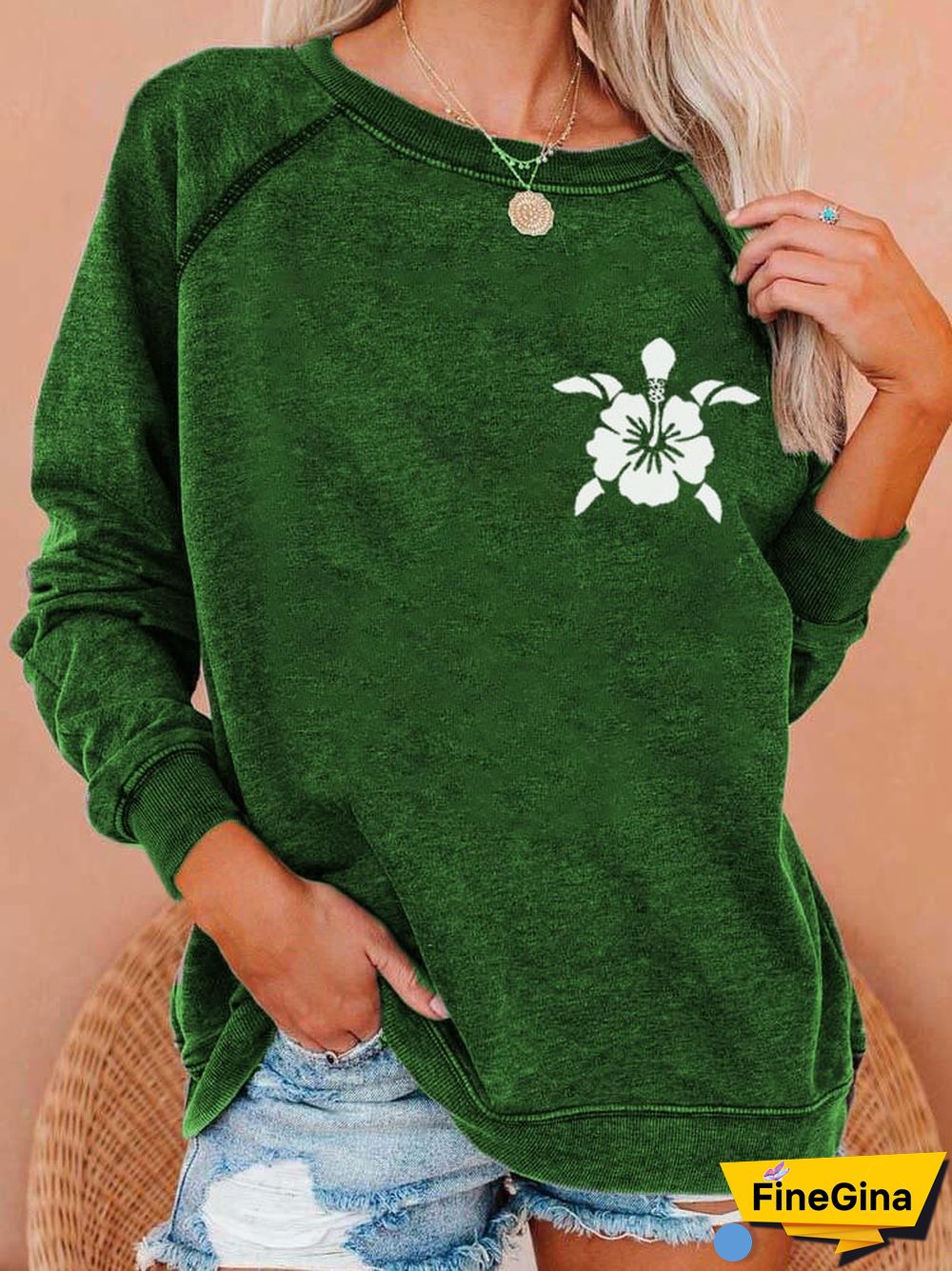 Women's Hawaiian Turtle Print Casual Sweatshirt