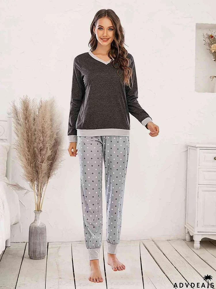 Long Sleeve Top and Polka Dot Pants Set