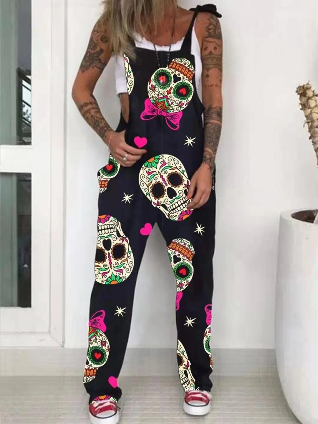 2021 jumpsuit year summer sleeveless European and American casual loose fashion temperament a printed skull