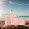 3Pcs Makeup Bag PVC Travel Storage Bag Large Capacity Zipper Mesh Bag (Pink)