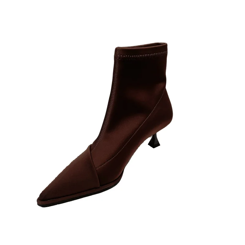 Breakj Breakj Silk Satin Sleeve Tip-Headed Short Boots Women 2025 Autumn And Winter New Fine And Elastic Boots Short-Shot Thin Boots