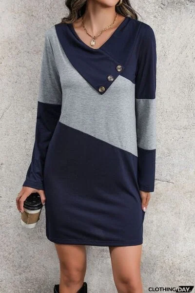 Color Block V-Neck Mini Dress