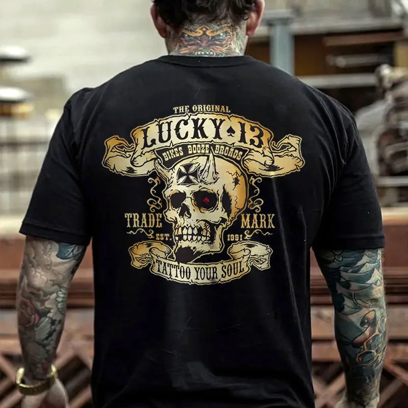 Cotton Lucky 13 Skull Graphic T-Shirt
