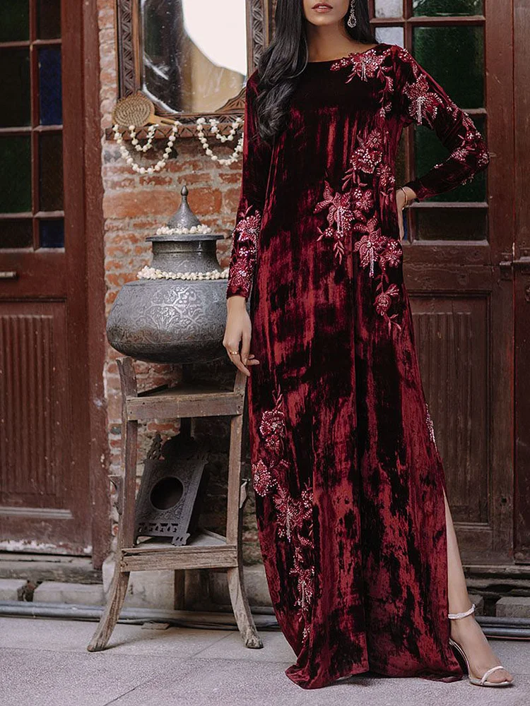 Shift Slit Velvet Dress