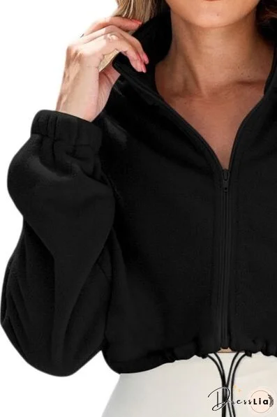 Drawstring Zip Up Dropped Shoulder Outerwear