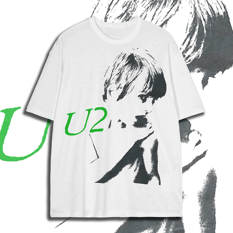 Davidhawaii100% Cotton Casual Street Retro Black and White Rock Double-sided White T-shirt - 100% Cotton