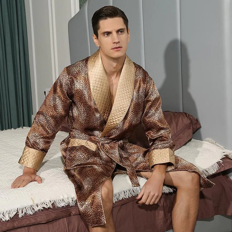 Realsilklife  Luxurious Leopard Printed Men's Silk Robe
