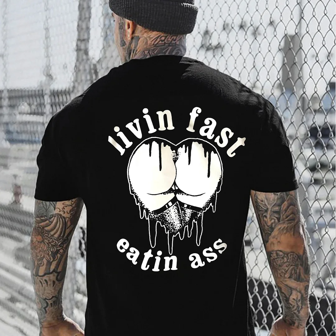 LIVING FAST EATING ASS Heart Sexy Black Print T-shirt