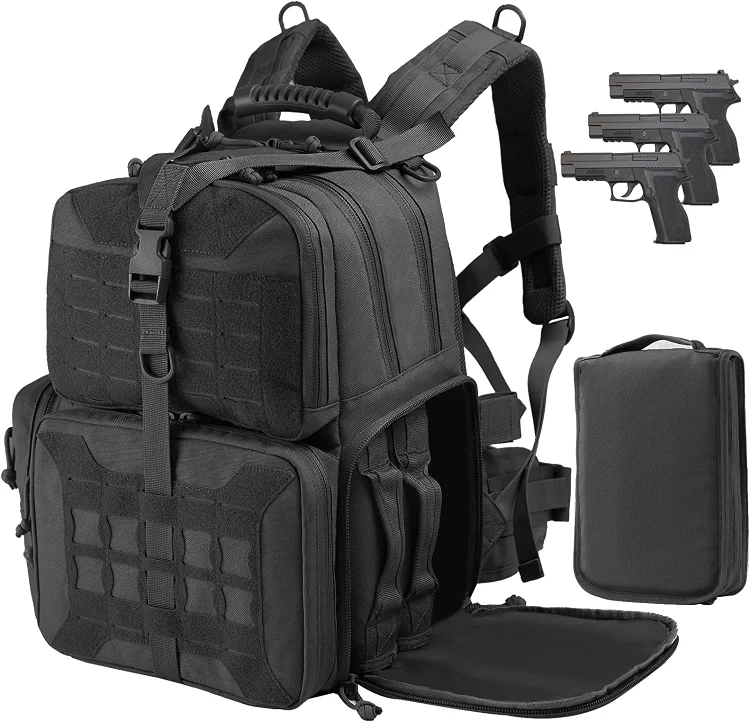 Tactical Range Backpack Bag,  3 Pistol Carrying Case For Hunting Shooting