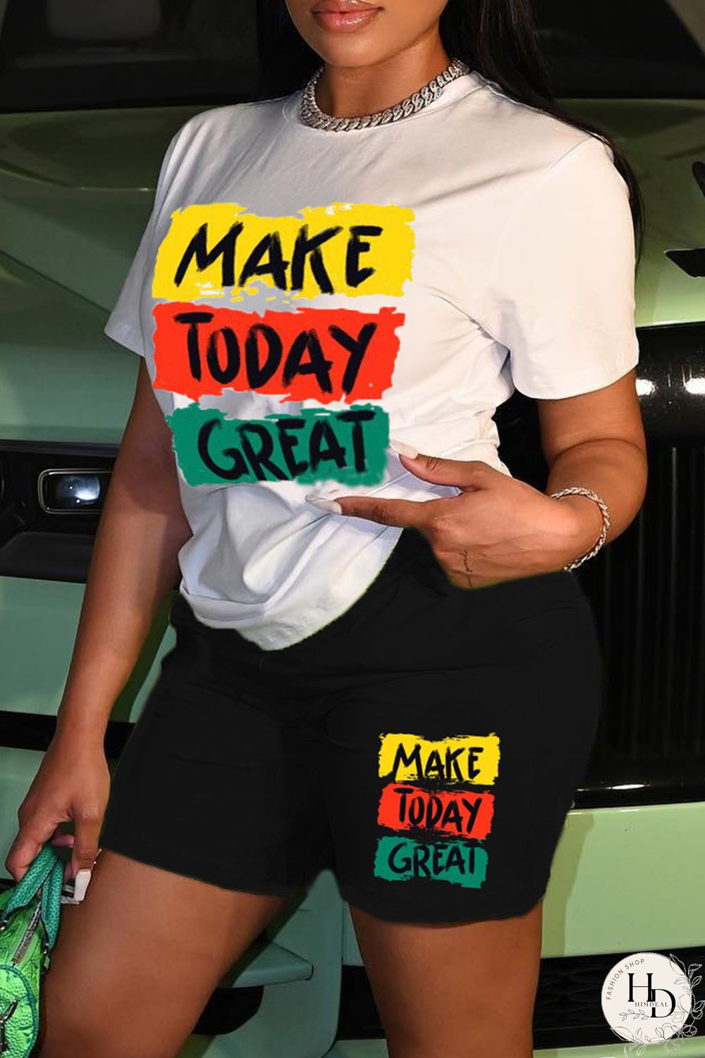 Colour Fashion Casual Print Basic O Neck Short Sleeve Two Pieces