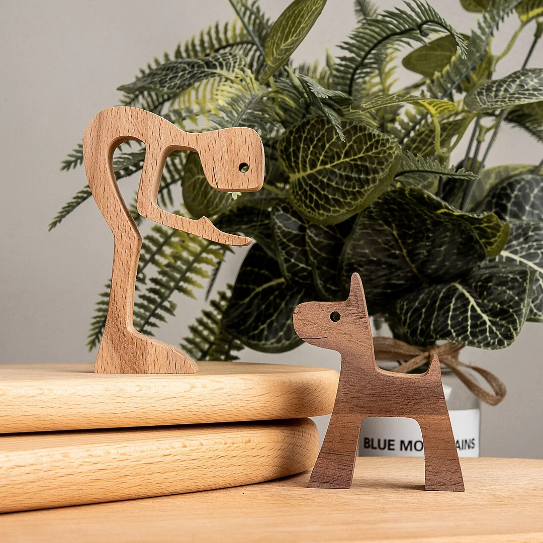 Puppy Family Wood Dog Carving Ornament Wood Dog Craft Figurine Desktop Table Ornament Home Decoration For Dog Pet Lover Gifts