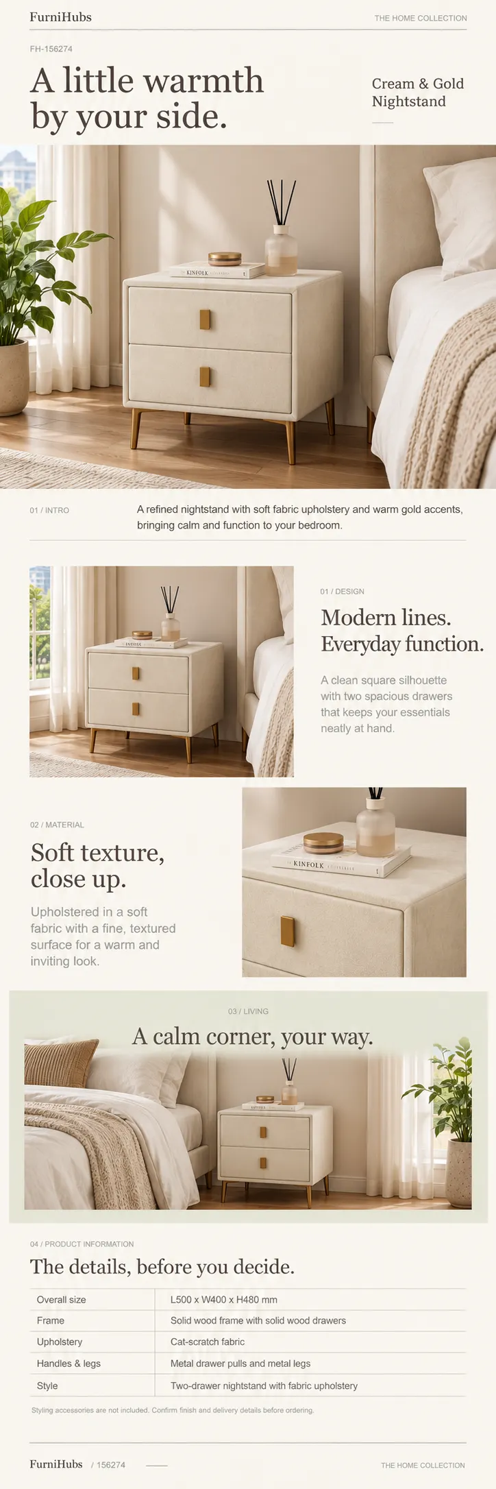 Roma Two-Drawer Bedside Table — Product details