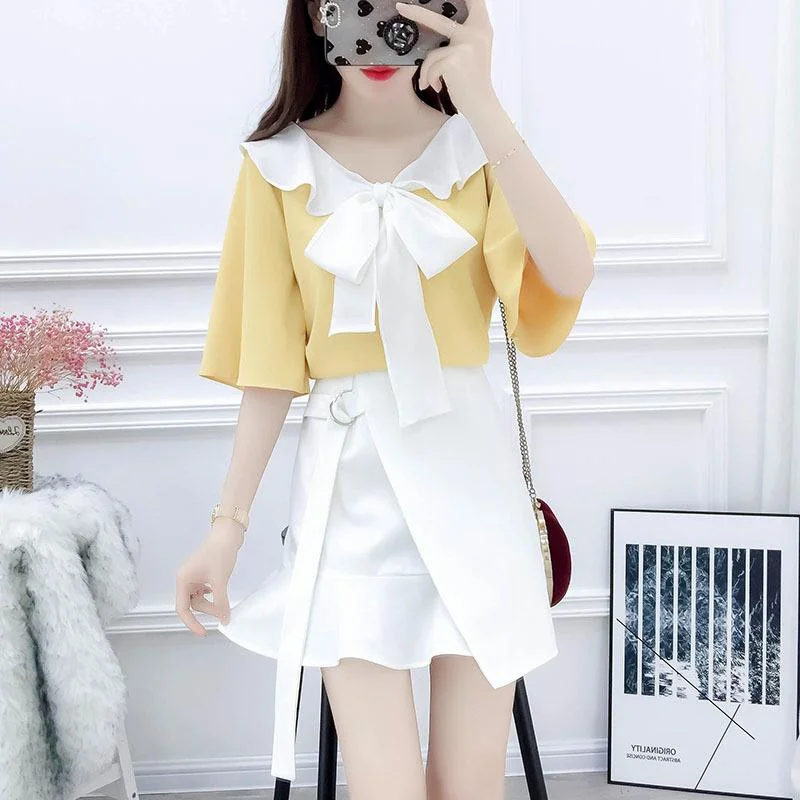 Elegant V-Collar Bowknot Two-Piece Set P11415