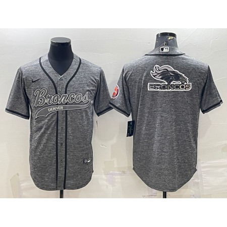 Men's Denver Broncos Grey Team Big Logo With Patch Cool Base Stitched Baseball Jersey VCVH