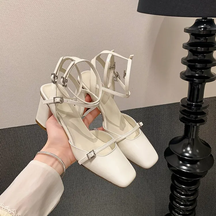 Yyvonne Leather With A Bag Of Sandals Women Thick Heel 2025 Summer New French Name Breeze Behind The High Heel