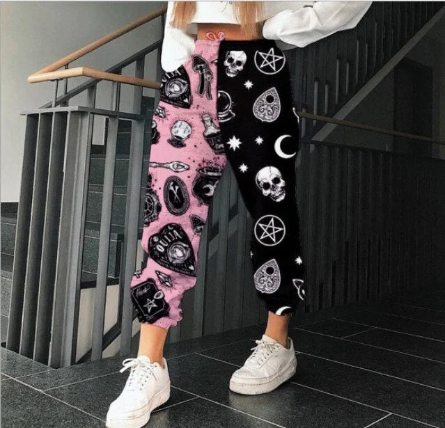 Pants Women Skull Print High Waist Elastic Wide Leg Pants Streetwear Woman Baggy Sweatpants Harajuku Loose Joggers Trousers
