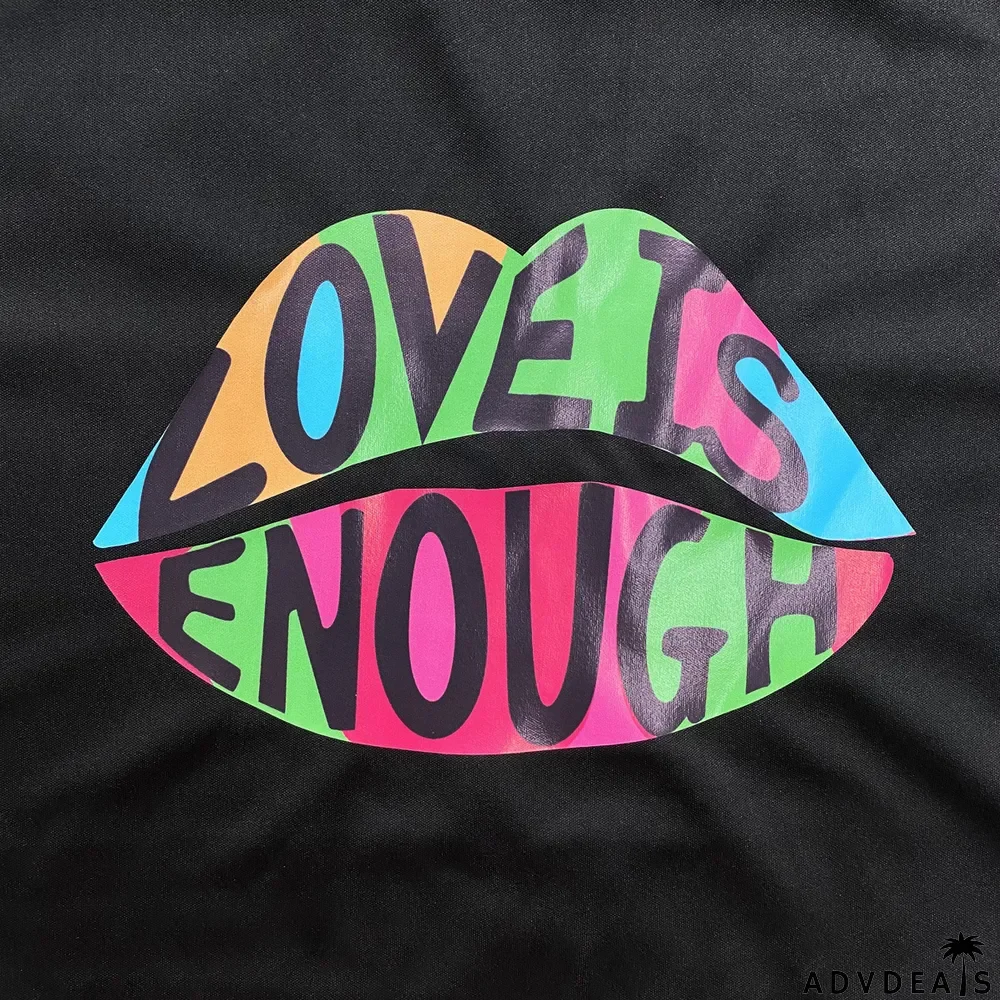 Letter Lips Print Casual Two Piece Shorts Suit