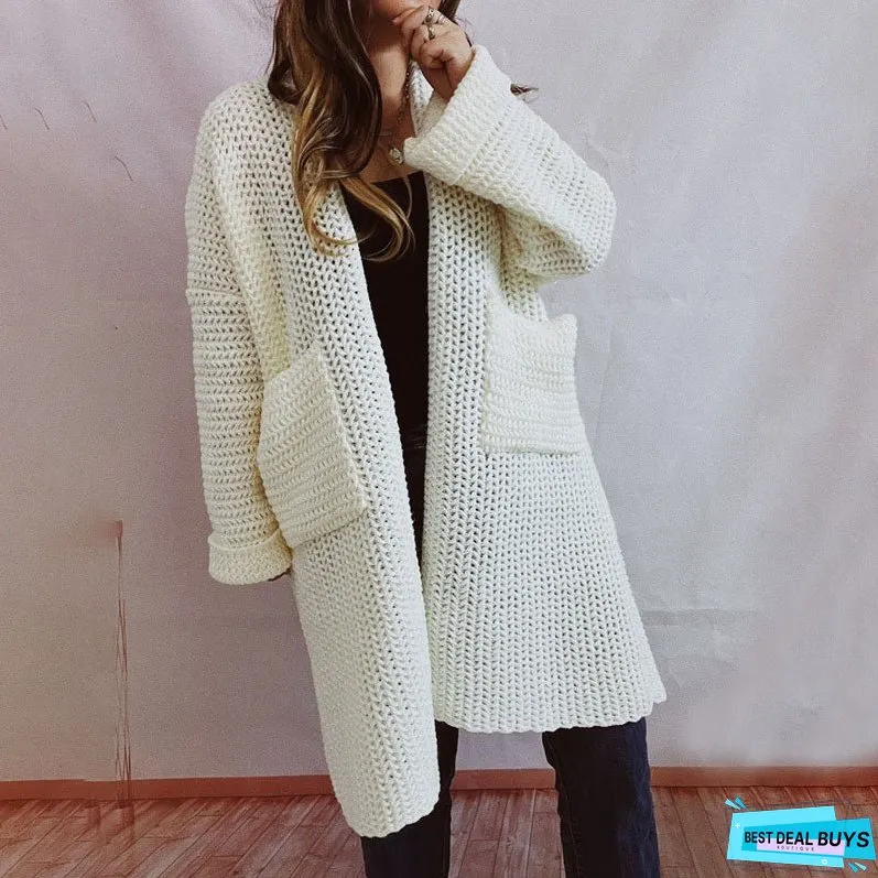 Casual Solid Colour Knitted Cardigan