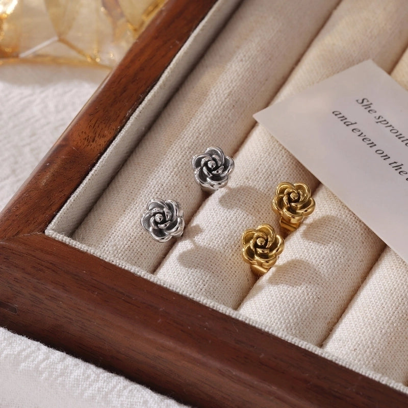 1 Pair Vintage Style Classic Style Flower 304 Stainless Steel 16K Gold Plated Ear Studs