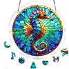 (25cm)DIY Acrylic Jigsaw Puzzle Window Hanging with Hanging Chain DIY Stained Glass Decoration Round Window Puzzle Decor for DIY Craft Project (Stained Glass Seahorse)