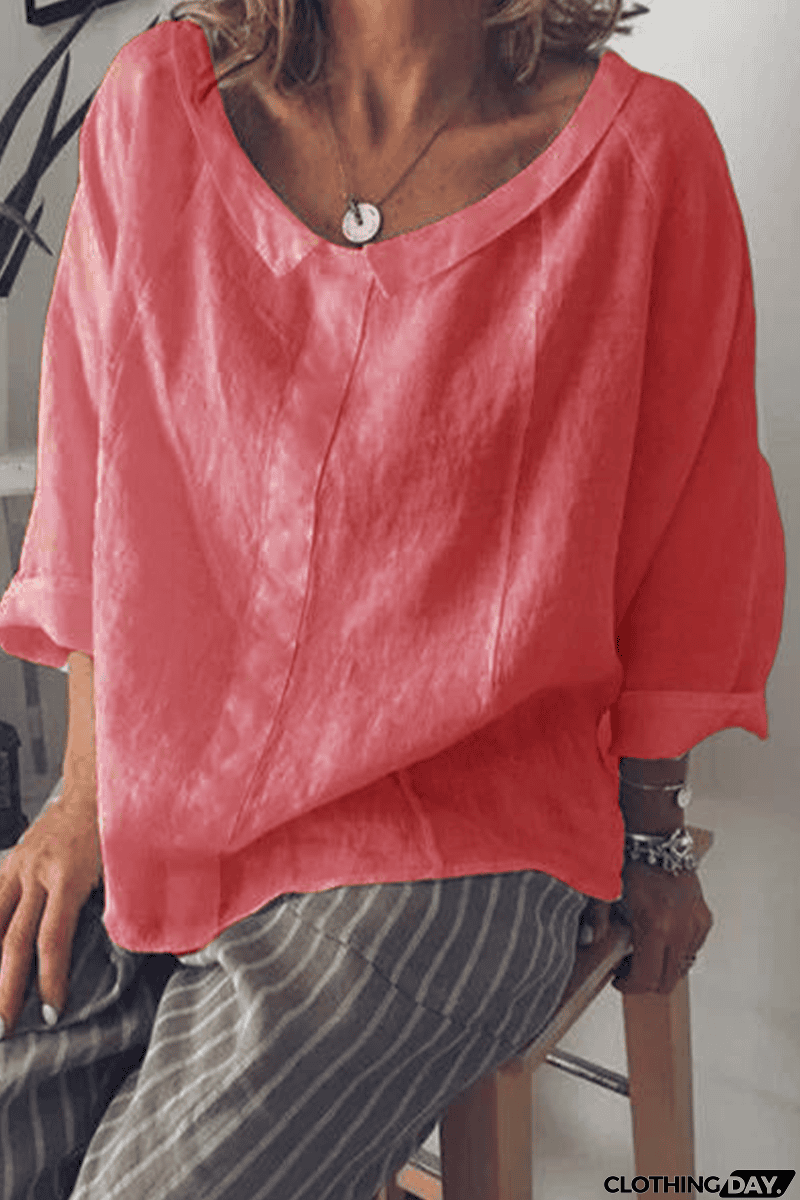 Solid O Neck Loose Blouse