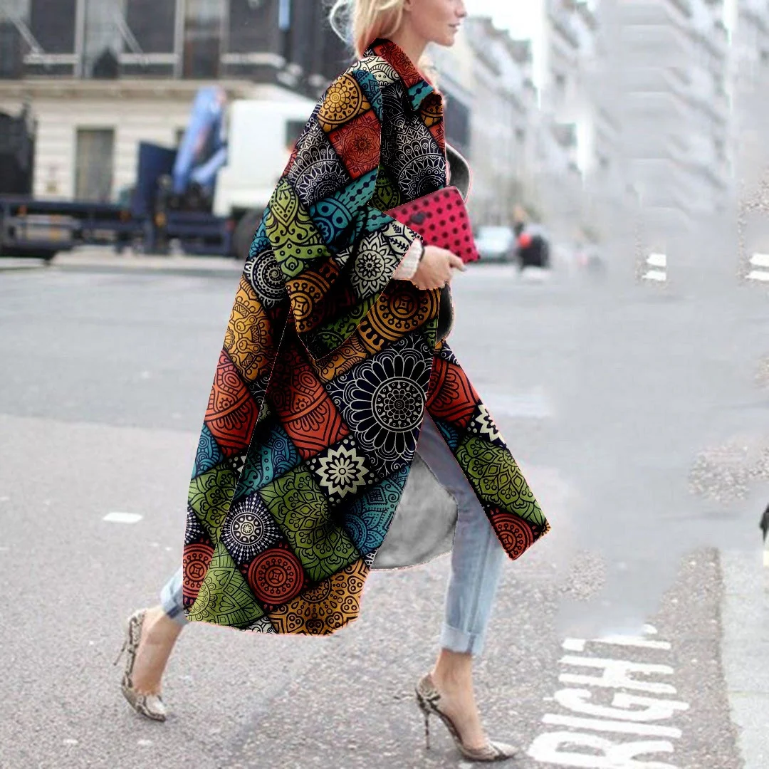 All-Match Printed Fashion Mid-Length Coat