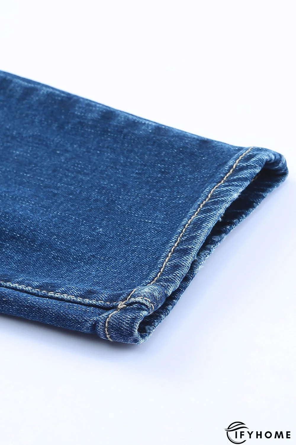 Blue Medium Wash Button Fly Distressed Plus Size Jeans | IFYHOME