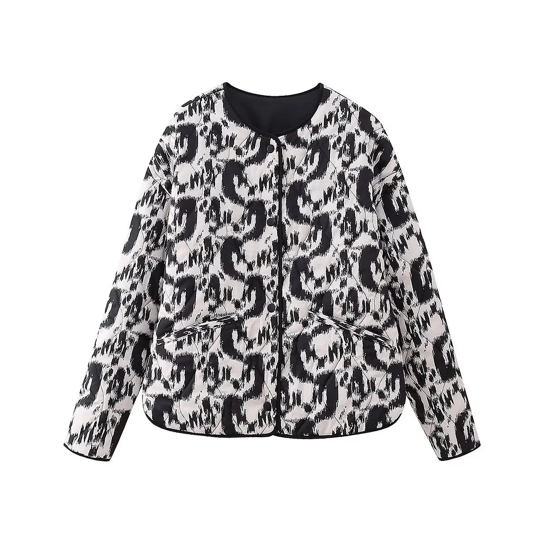 Woherb New Autumn / Winter 2024 Women's Jacket Animal Print Cotton Jacket W028 5761-Outfit Ideas