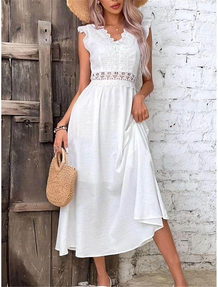 Women's Casual Dress White Lace Wedding Dress Long Dress Maxi Dress