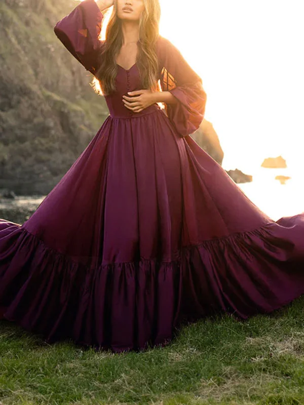 Temperament Solid Color Swing Women's Dress