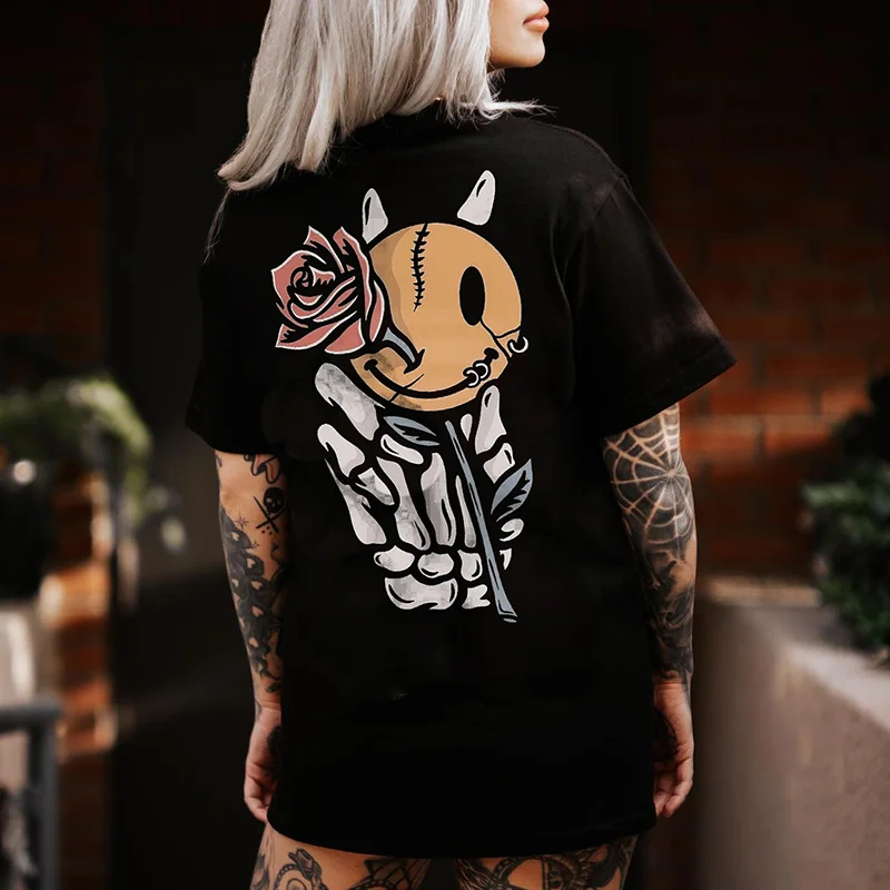 Hip Hop Style Rose Print Women's T-Shirt -  