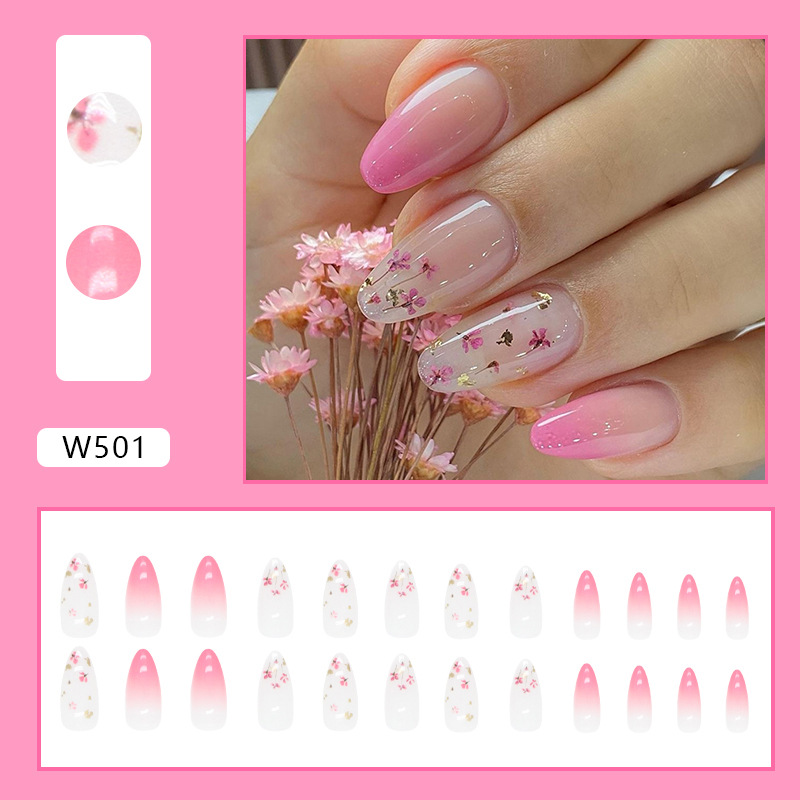 Xinkeke Simple Nails Almond – Leopard French Press On Nails Pink Gradient Glossy Artificial Manicure for Women  