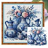 Blue And White Porcelain Flowers-11CT Stamped Cross Stitch 40*40cm/15.75*15.75in