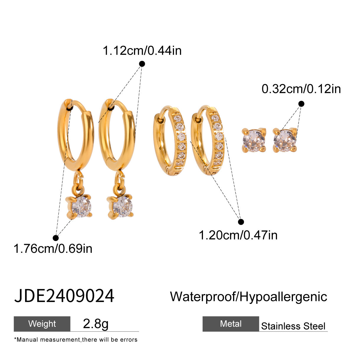 Jie Ding Three Pairs Of Stainless Steel Zircon Earrings Niche Pearl Earrings Titanium Steel Earrings