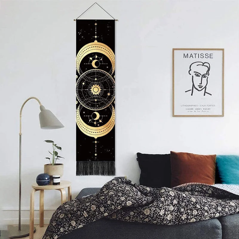 Black Tarot Card Constellation Tapestry Wall Hanging Astrology Divination Phase Tapestries Home Bedroom Office Galaxy Decor