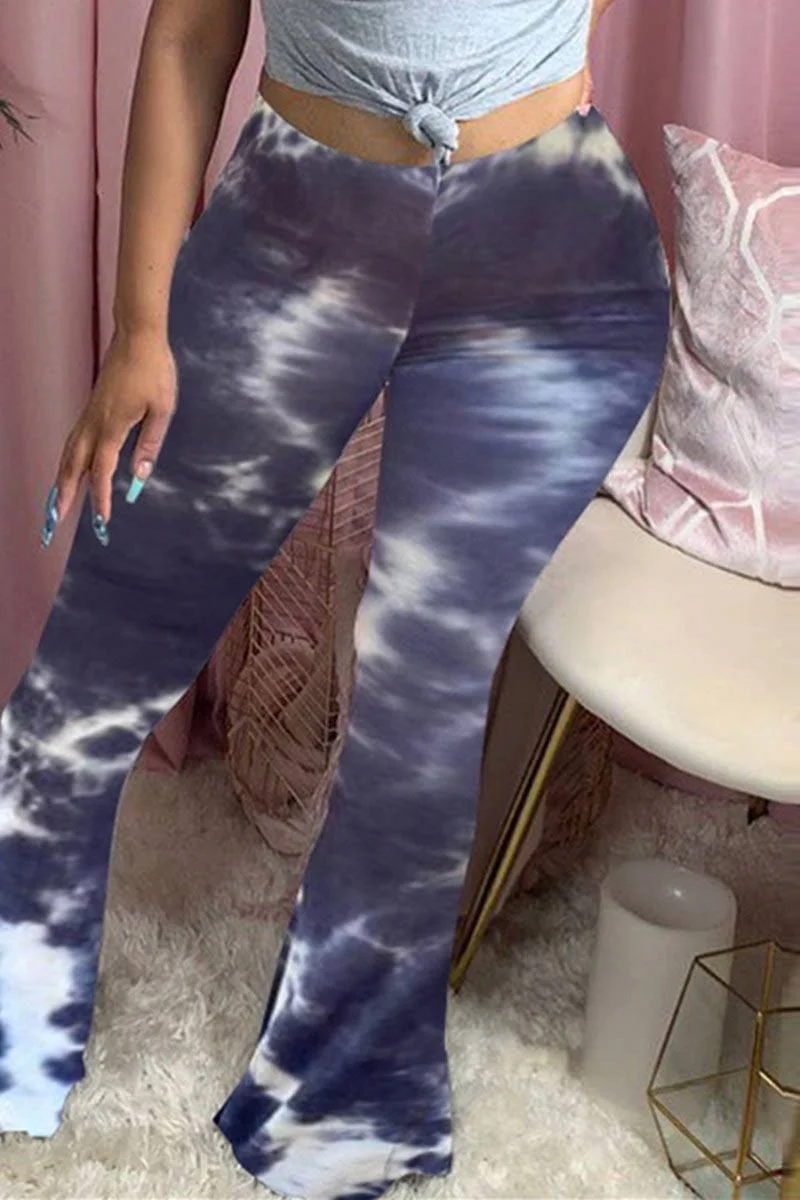 Fashion Printed Tie Dye Flared Trousers