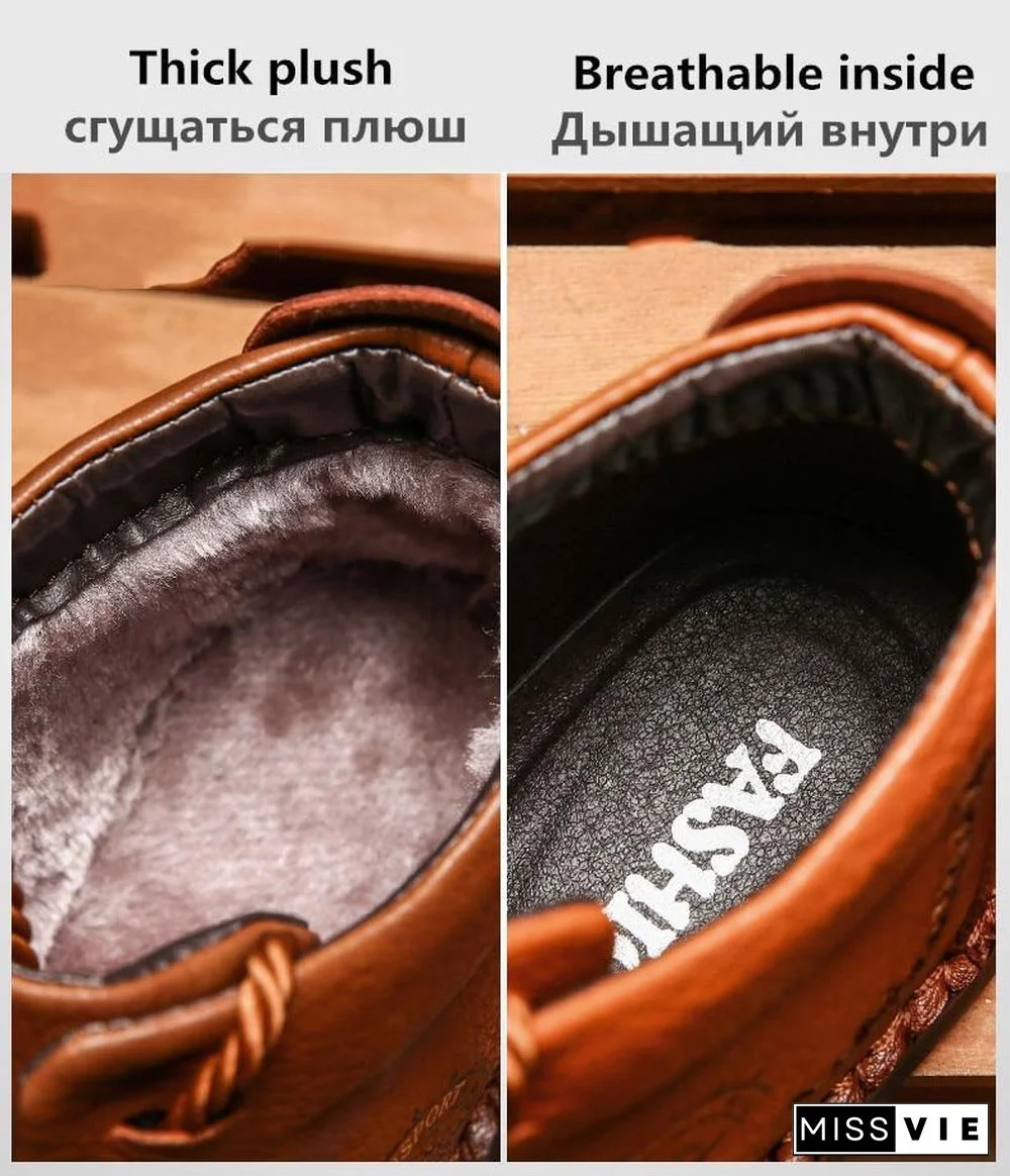 Warm Mens Boots Working Tactical Boots Split Leather Ankle Boots Plush Snow Boots Lace-up Winter Shoes