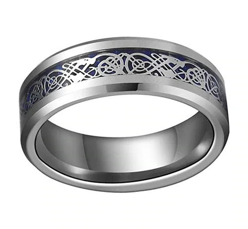 Women Or Men's Celtic Dragon Knot Tungsten Carbide Wedding Band Rings,Silver Resin Inlay Blue Celtic Dragon Knot Ring With Mens And Womens For 4MM 6MM 8MM 10MM