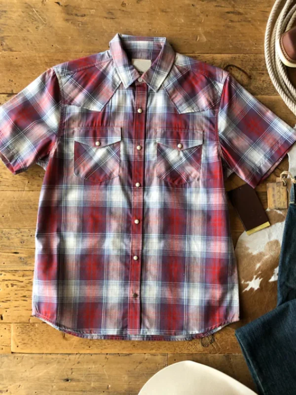 Men's multicolor lattice pattern cotton linen shirt