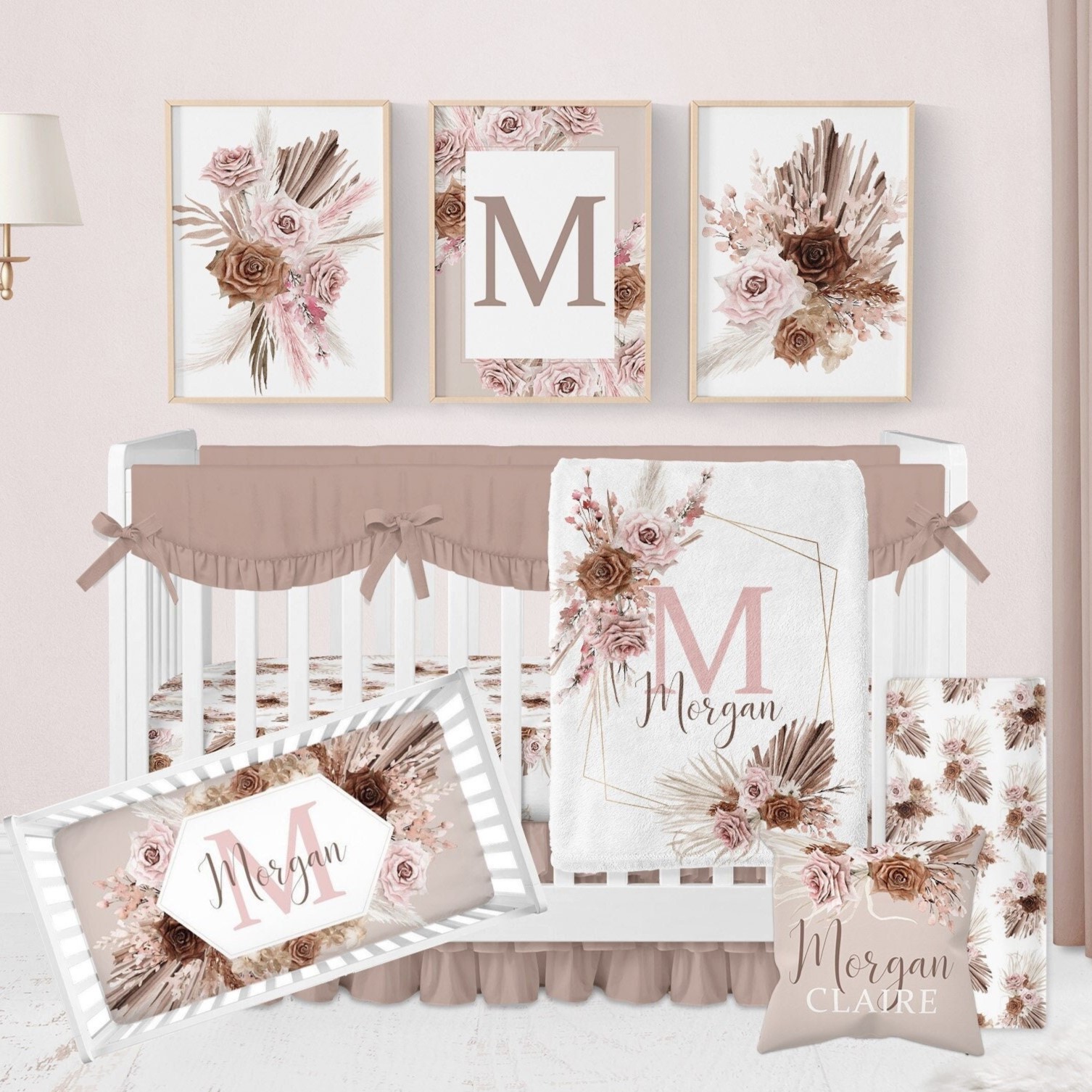 Boho Baby Girl Bedding Set, Baby Girl Crib Bedding Set, Boho Floral