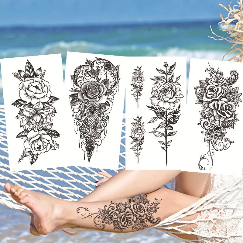 Sdrawing Flower Fake Tattoo Sticker for Women Birds Peony Temporary Tattoos DIY Water Transfer Tatoos Girls Tattoo for Men Sleeve