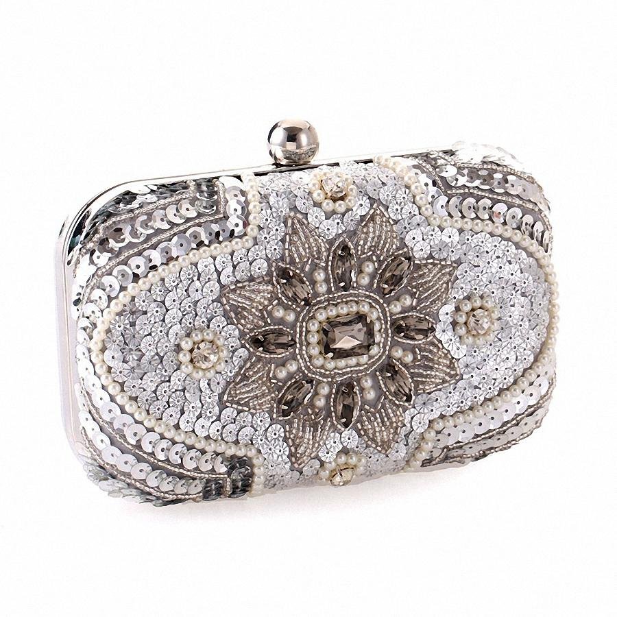 Diamond Crystal Mini Evening Party Silver Clutch Bag-VESSFUL