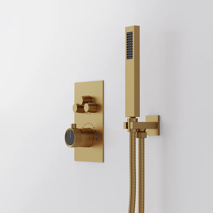 Ceiling-Mounted Brushed Gold Shower System with 12-Inch Rain
