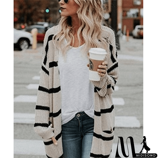 MidiSono - Vintage Striped Long Cardigan