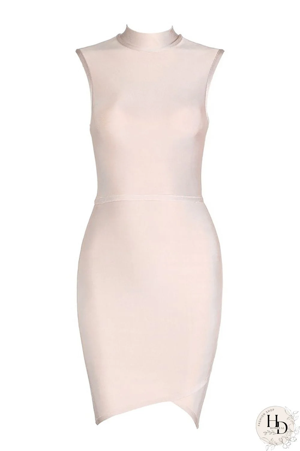 Nude High Neck Sleeveless Bandage Dress