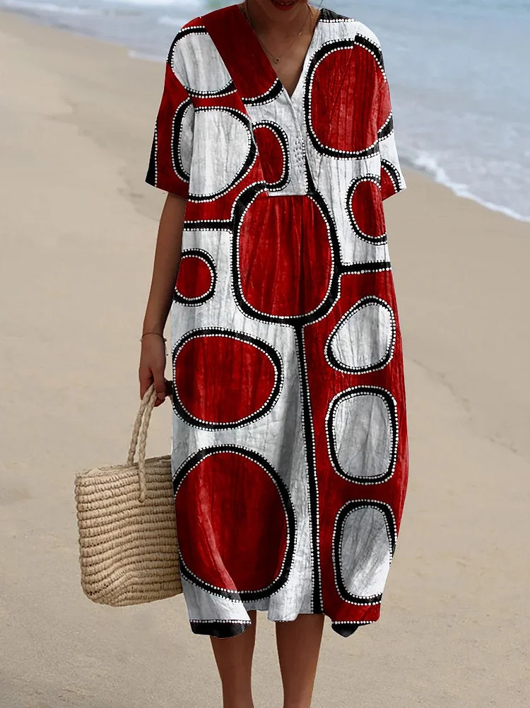 Women's Abstract Geometric  Art Print Casual Flowy Dress
